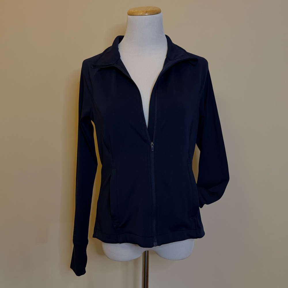 Navy Zip Up Jacket Sweater Size XS Lightweight Athleisure Minimalist Lou & Grey - Picture 1 of 7